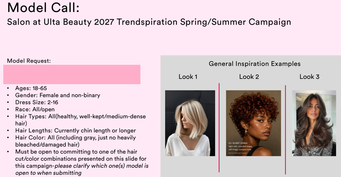 $2,000 MODEL CASTING | Ulta Beauty Photo & Video β New York, NY | Nov. 2β5